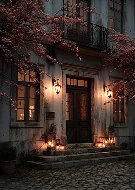 Illuminated Entrance with Blossoms