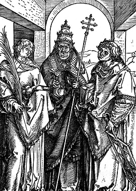 Saints Stephen, Sixtus and Lawrence Albrecht Durer Engraving