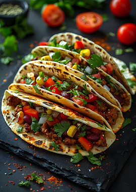 Delicious Tacos on Dark Stone Plate
