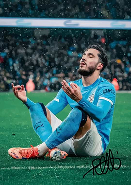 Soccer player in meditative pose