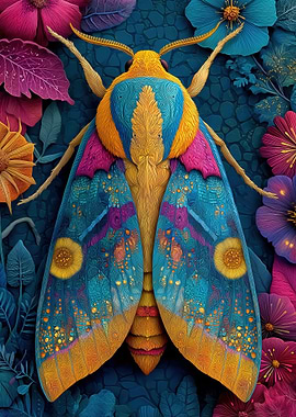 Colorful Moth with Floral Background