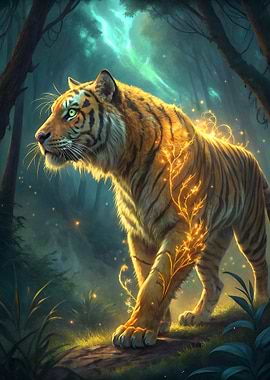Glowing Tiger in Enchanted Forest