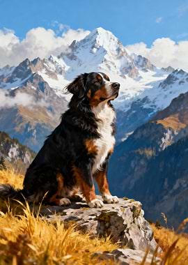 Bernese Mountain Dog in Alpine Setting