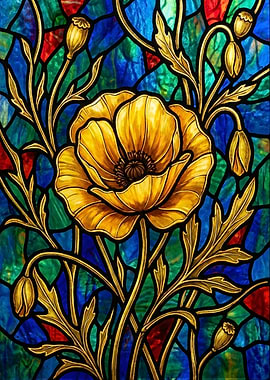 Stained Glass Yellow Flower Art