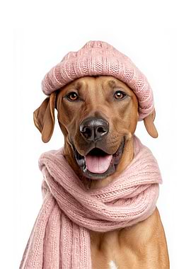Rhodesian Ridgeback Dog with Hat and Scarf