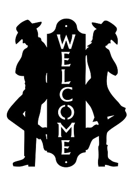 Welcome Sign with Cowboy Silhouettes