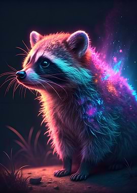 Neon Raccoon Portrait