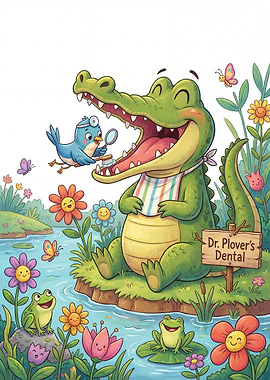 Alligator Dental Visit Cartoon Illustration