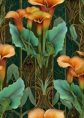 Calla Lily Floral Art Deco Pattern
