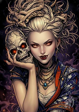 Vampire woman with skull and bones