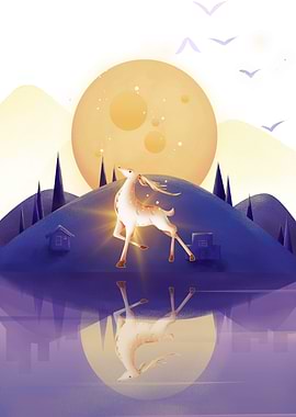 Deer Under the Moon