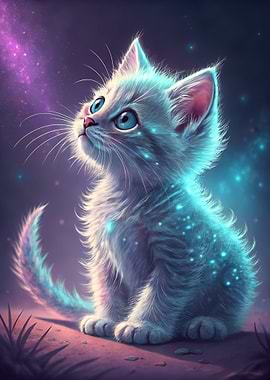 Celestial Kitten Gazing at the Stars