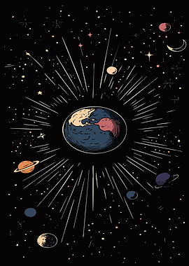 Cosmic Earth with Planets and Stars