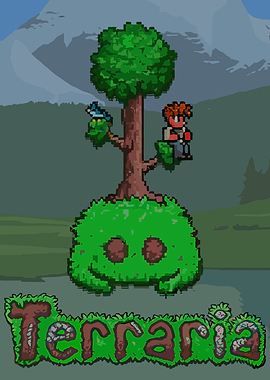 Terraria Pixel Art Tree with Character