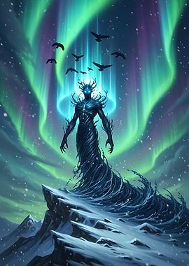 Mystical Beast Under Aurora Borealis