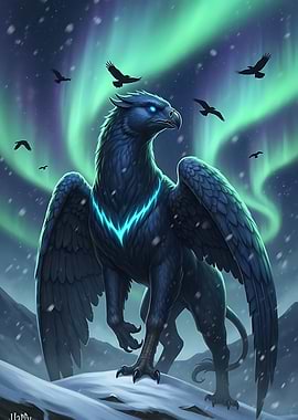 Majestic Griffin Under Aurora Borealis