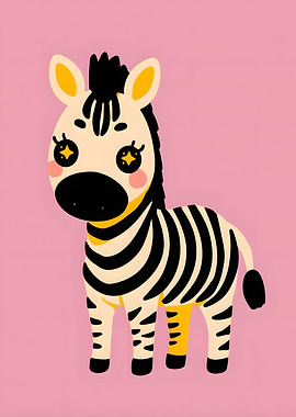 Cute Cartoon Zebra on Pink Background