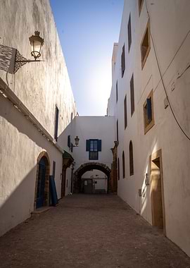 Moroccan street with white buildings