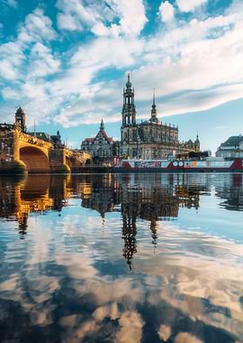 Dresden cityscape reflected in water
