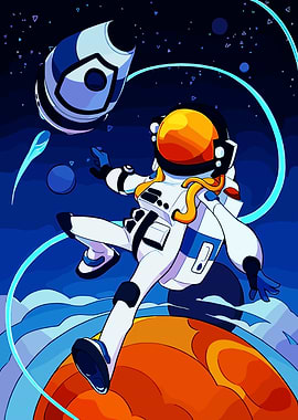 Stylized Astronaut in Space Illustration