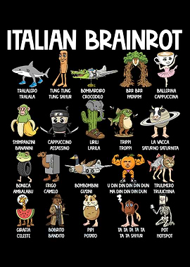 Italian Brainrot Poster, Funny Italian Meme Wall Art, Cartoon Character Collage Print