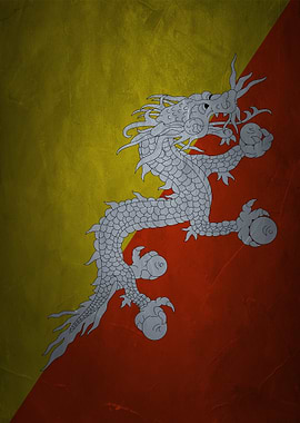 Bhutan Flag with Dragon Illustration