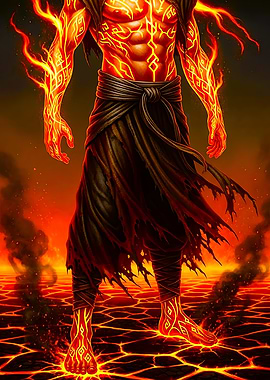 Fiery Figure on Lava Field
