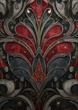 Art Deco Floral Pattern in Red
