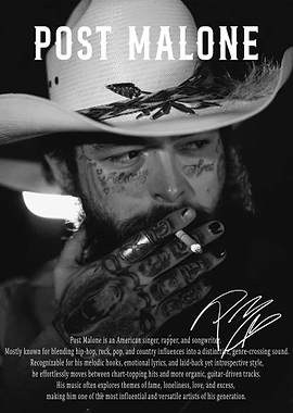 Post Malone Black and White Portrait