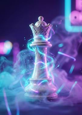 Chess Queen with Neon Lights