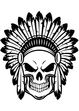 Skull with Native American Headdress