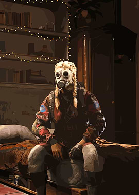 Person with Gas Mask in Room