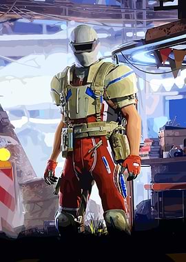 Futuristic Soldier in Red and White Armor