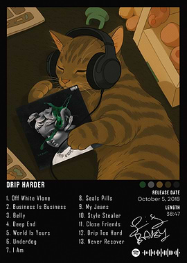 Cat with Headphones and Album Cover