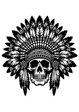 Skull with Native American Headdress