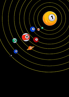 Solar System Billiard Balls Poster, Creative Space Wall Art, Science Pool Illustration Print