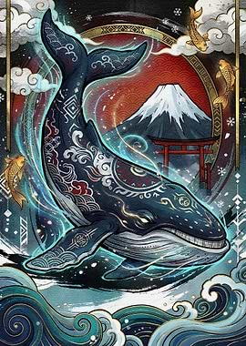 Whale with Mount Fuji