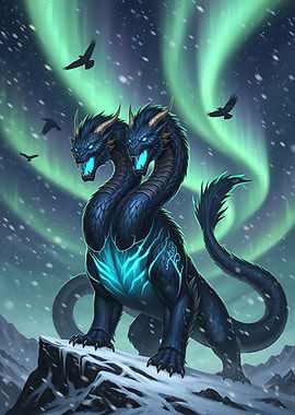 Two-Headed Dragon Under Aurora Borealis