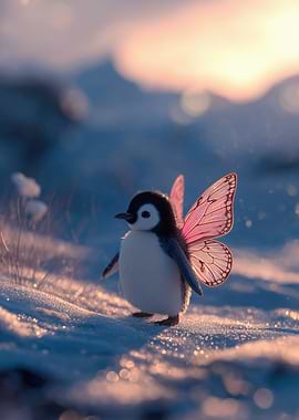 Penguin Fairy in Snowy Landscape