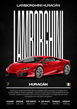 Lamborghini Huracán Red Car Poster