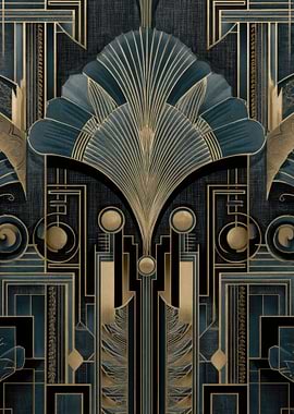 Art Deco Teal and Gold Pattern