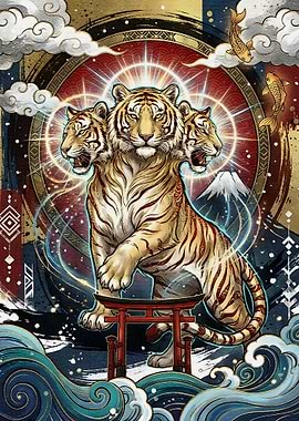Three-Headed Tiger Japanese Art