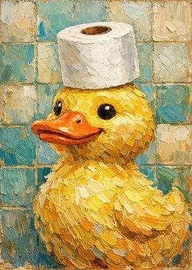 Duck with Toilet Paper Hat Painting