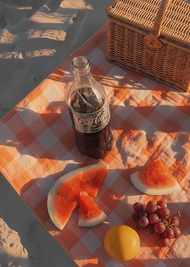 A Picnic on the Beach with a Soda Bottle