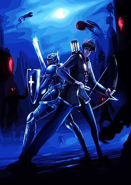 Archer and Knight in Blue Moonlight