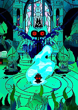 Pixelated Fantasy Scene with Dark Figures