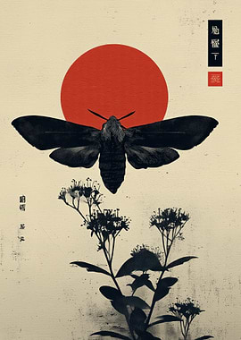 Moth and Red Sun Art