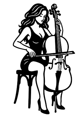 Woman playing cello, black and white