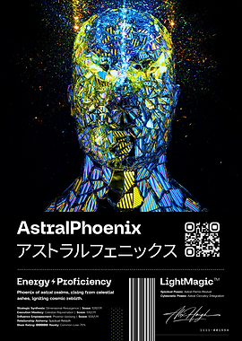 AstralPhoenix: Neon Cyberpunk Superhero Wall Art for Kids from the LIGHTMAGIC® Series