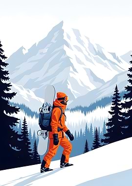 Snowboarder Ascending Mountain